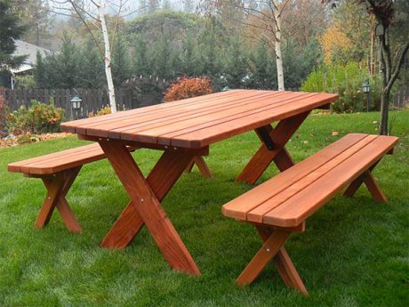 Classic Redwood Picnic Table with 2 Benches